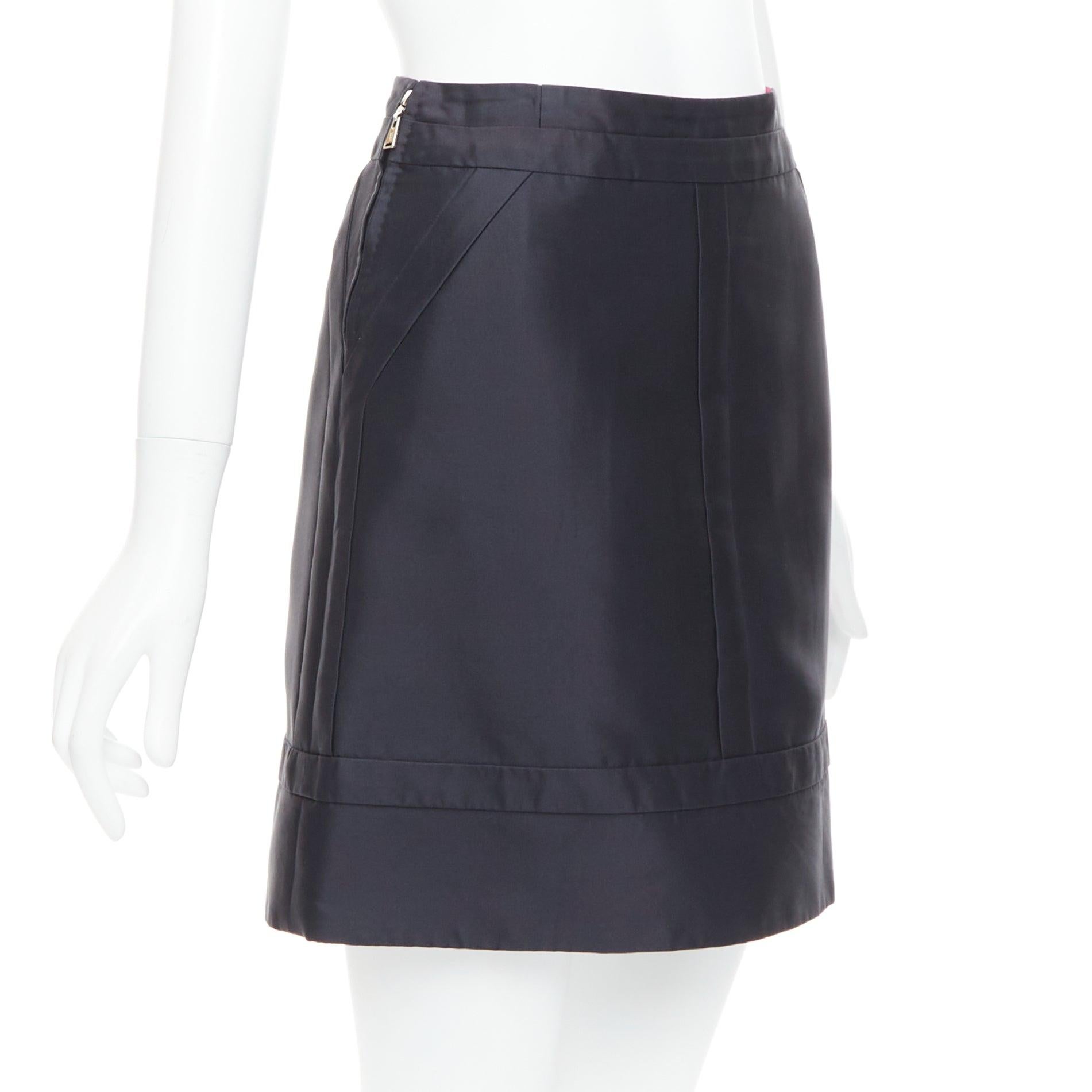 Black LOUIS VUITTON 100% silk black hot pink lined panelled A line skirt FR34 XS For Sale