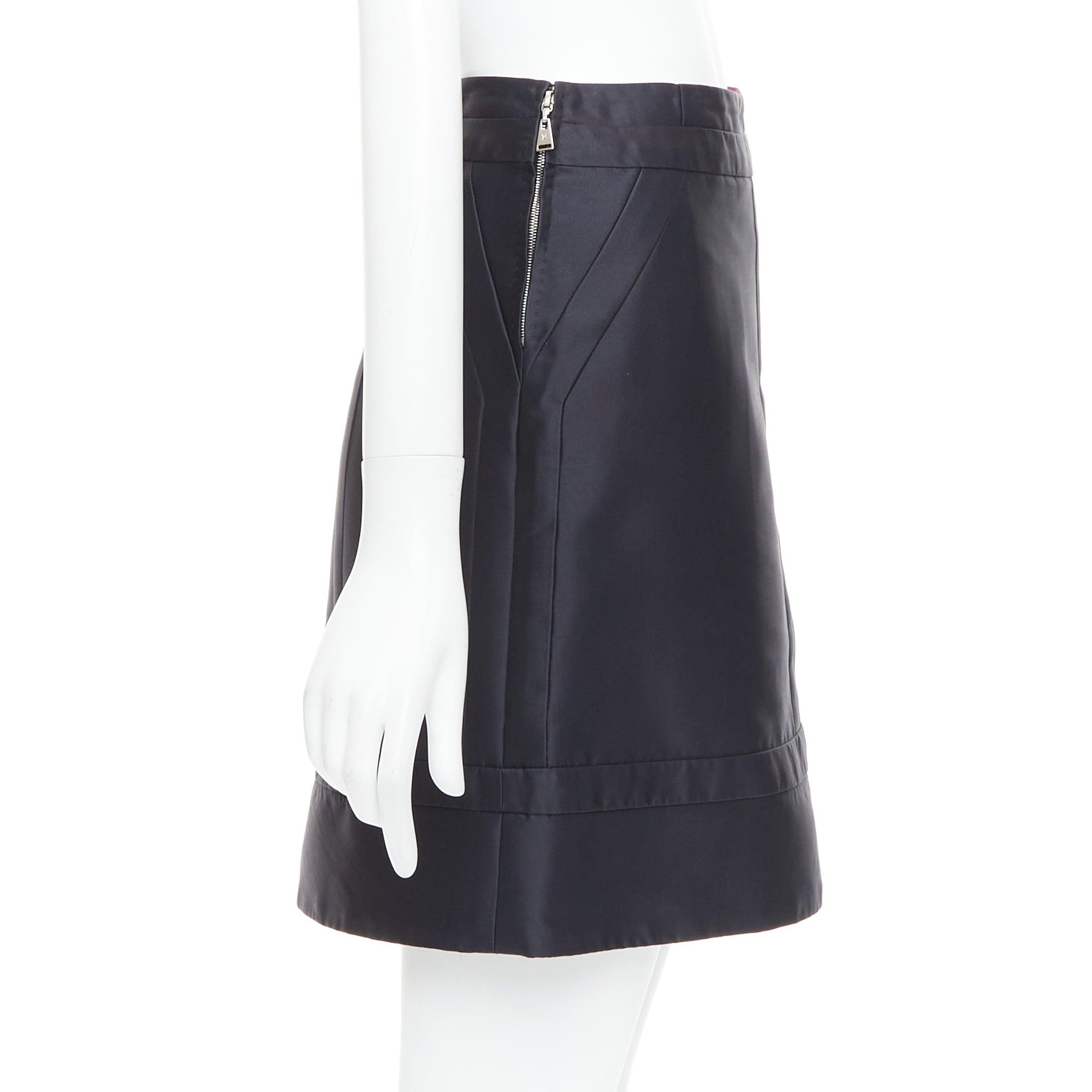 LOUIS VUITTON 100% silk black hot pink lined panelled A line skirt FR34 XS In Excellent Condition For Sale In Hong Kong, NT