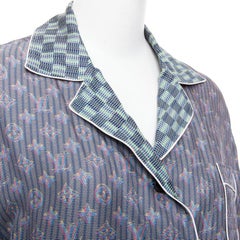 LOUIS VUITTON 100% silk green Damier Check Jacquard monogram pajama shirt FR36 S