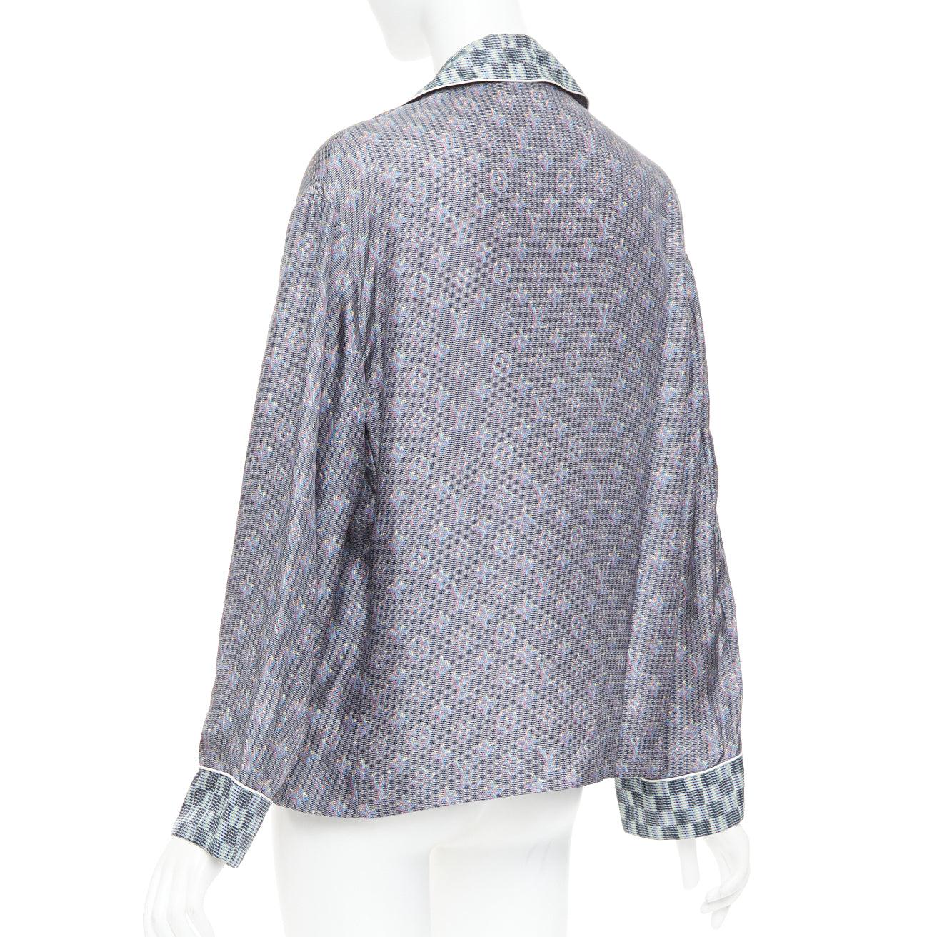 LOUIS VUITTON 100% silk green Damier Check Jacquard monogram pajama shirt FR36 S en venta 1