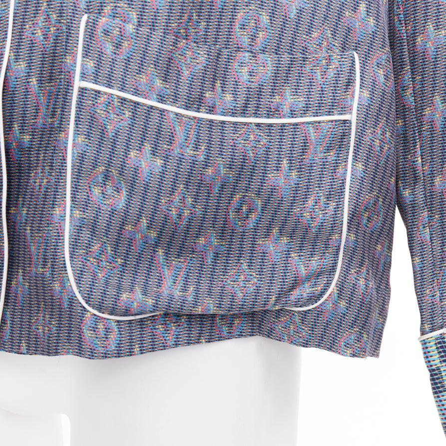 LOUIS VUITTON 100% silk green Damier Check Jacquard monogram pajama shirt FR36 S en venta 2