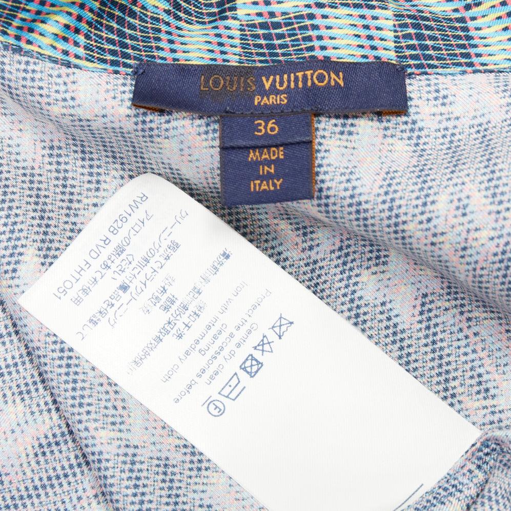 LOUIS VUITTON 100% silk green Damier Check Jacquard monogram pajama shirt FR36 S en venta 3