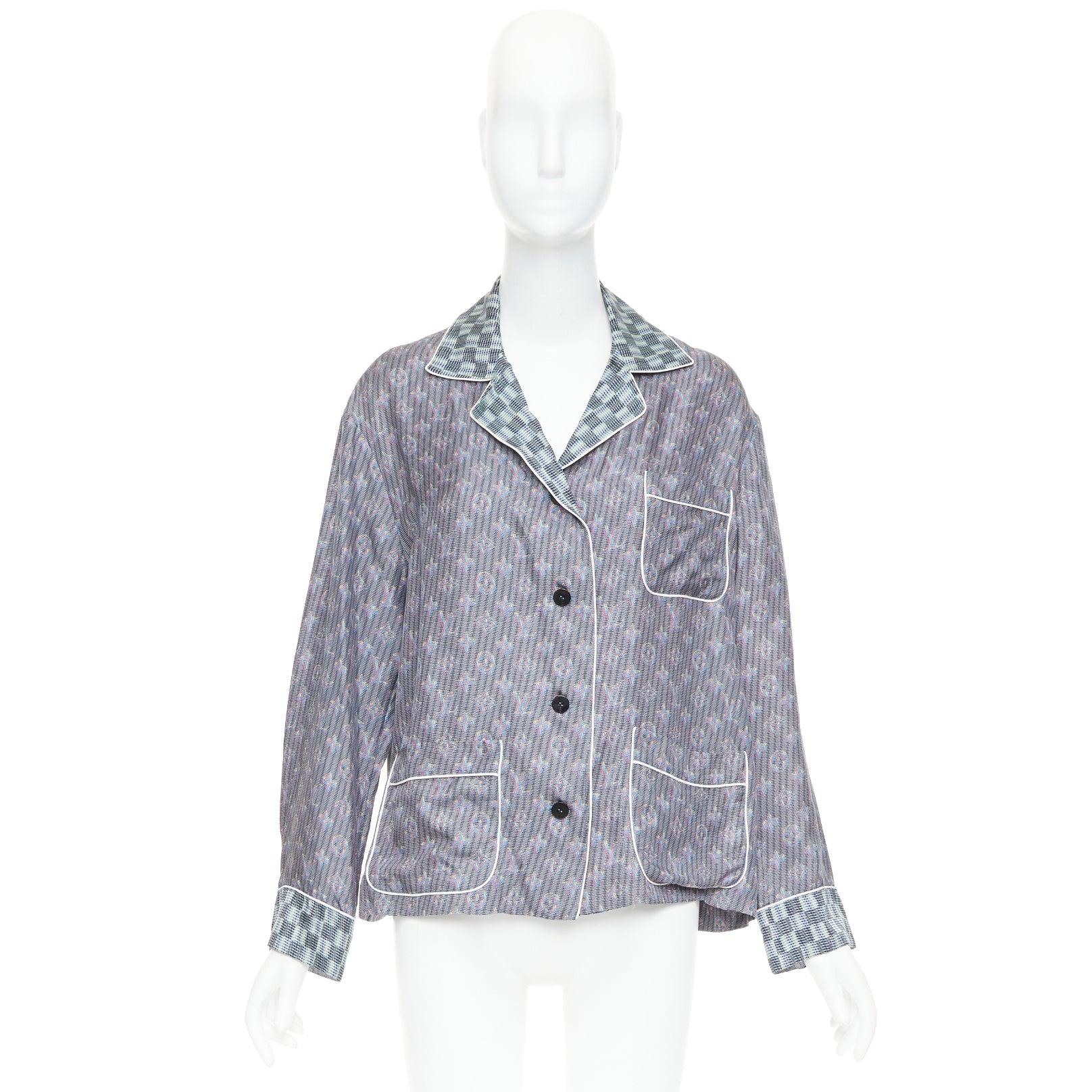 LOUIS VUITTON 100% silk green Damier Check Jacquard monogram pajama shirt FR36 S en venta 4