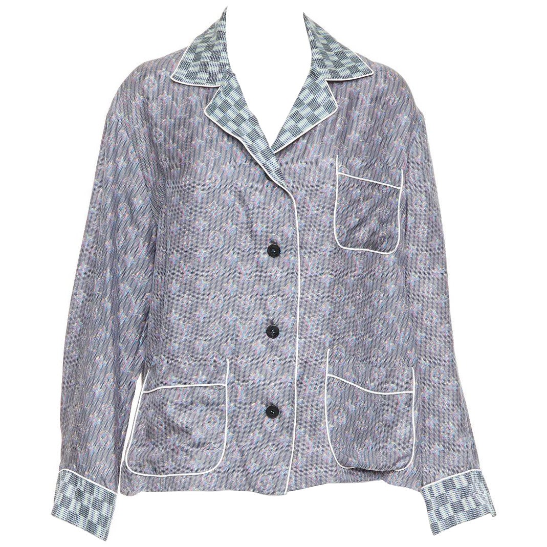 LOUIS VUITTON camicia pigiama 100% seta verde Damier Check Jacquard Monogram FR36 S