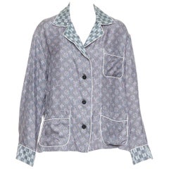 LOUIS VUITTON camicia pigiama 100% seta verde Damier Check Jacquard Monogram FR36 S