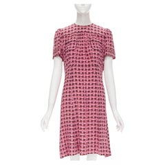LOUIS VUITTON 100% silk pink signature floral lace print dress FR42 L