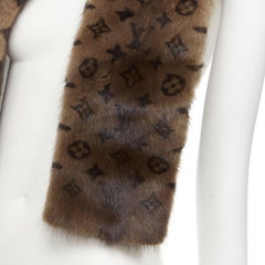 LOUIS VUITTON 100% Vison Mink fur brown monogram print shawl scarf