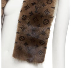 LOUIS VUITTON 100% Vison Mink fur brown monogram print shawl scarf