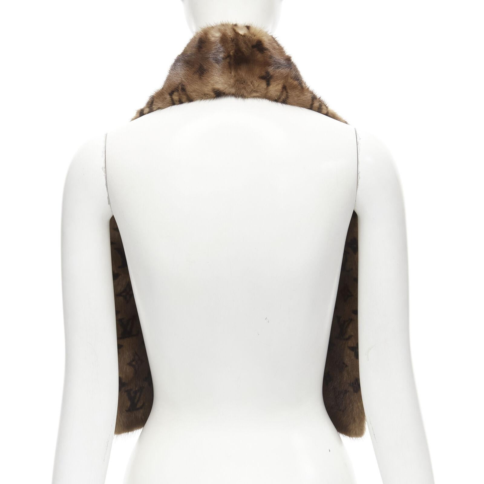 Women's LOUIS VUITTON 100% Vison Mink fur brown monogram print shawl scarf For Sale