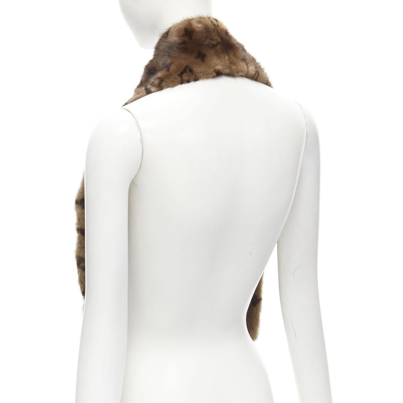 LOUIS VUITTON 100% Vison Mink fur brown monogram print shawl scarf For Sale 1