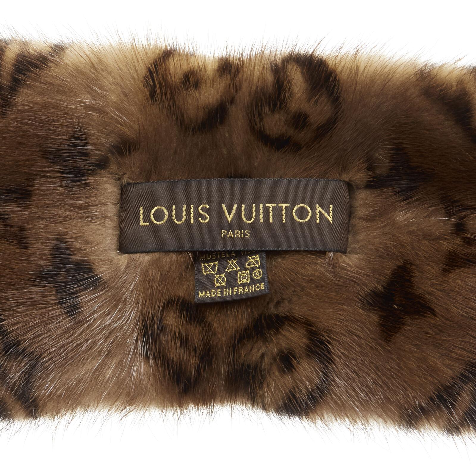 LOUIS VUITTON 100% Vison Mink fur brown monogram print shawl scarf For Sale 2