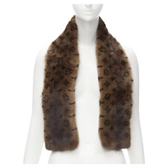 Vintage LOUIS VUITTON 100% Vison Mink fur brown monogram print shawl scarf