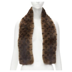 LOUIS VUITTON 100% Vison Mink fur brown monogram print shawl scarf