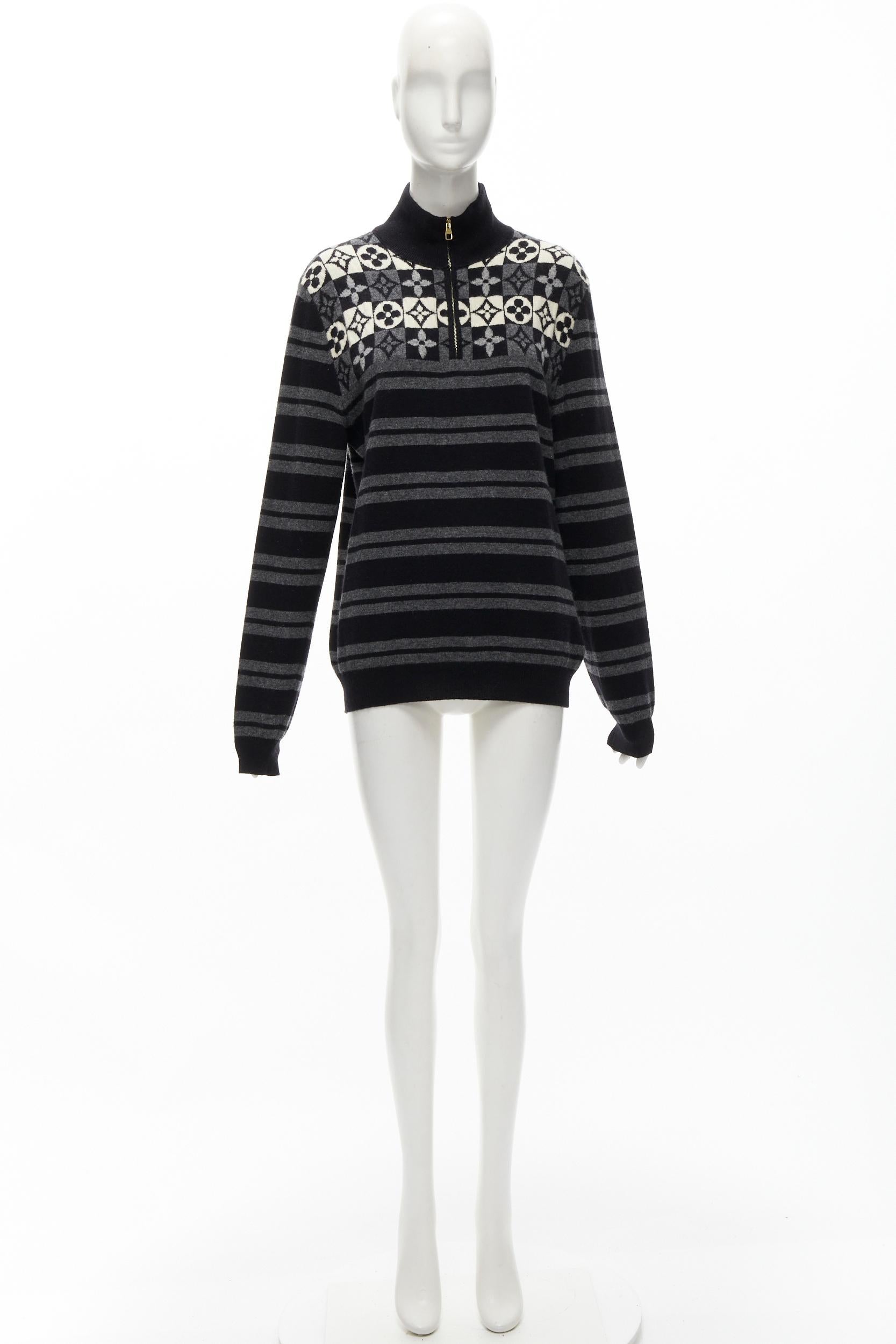 LOUIS VUITTON 100% wool LV floral motive stripe turtle neck knit sweater M For Sale 2