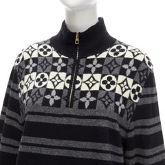 LOUIS VUITTON Pullover mit Rollkragen aus 100 % Wolle LV mit Blumenmotiv und Streifen M