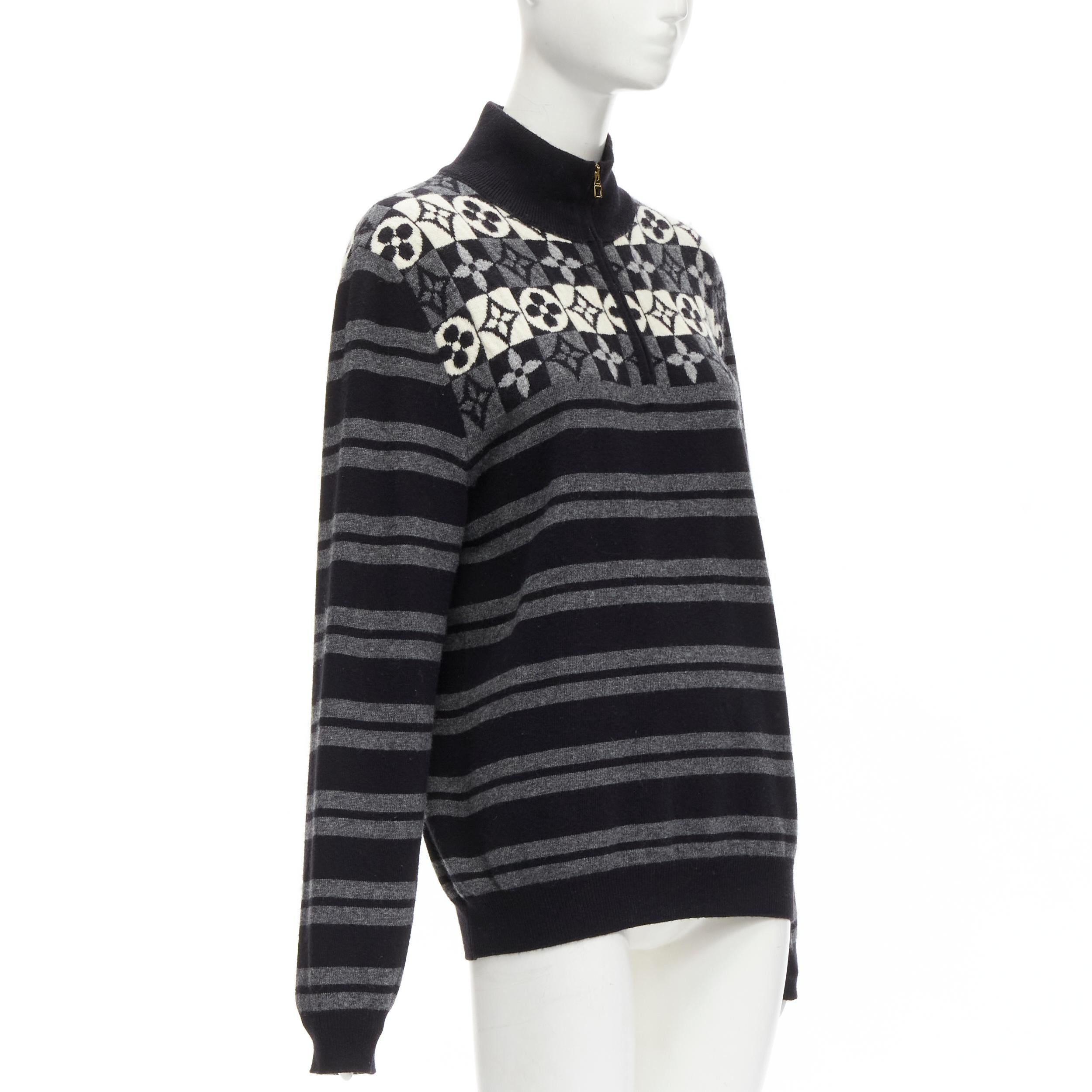 LOUIS VUITTON Pullover mit Rollkragen aus 100 % Wolle LV mit Blumenmotiv und Streifen M im Zustand „Hervorragend“ im Angebot in Hong Kong, NT