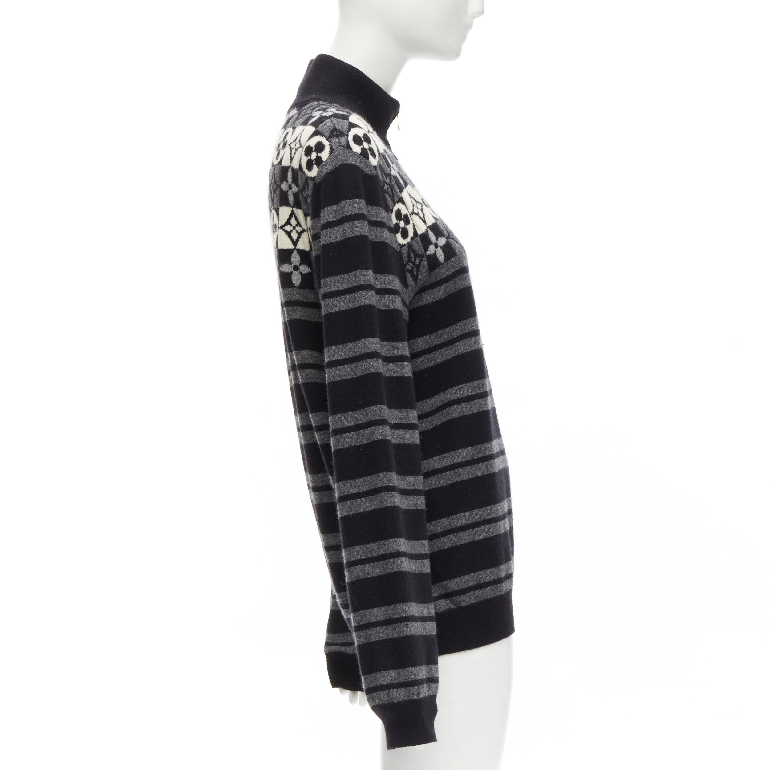 LOUIS VUITTON Pullover mit Rollkragen aus 100 % Wolle LV mit Blumenmotiv und Streifen M Herren im Angebot