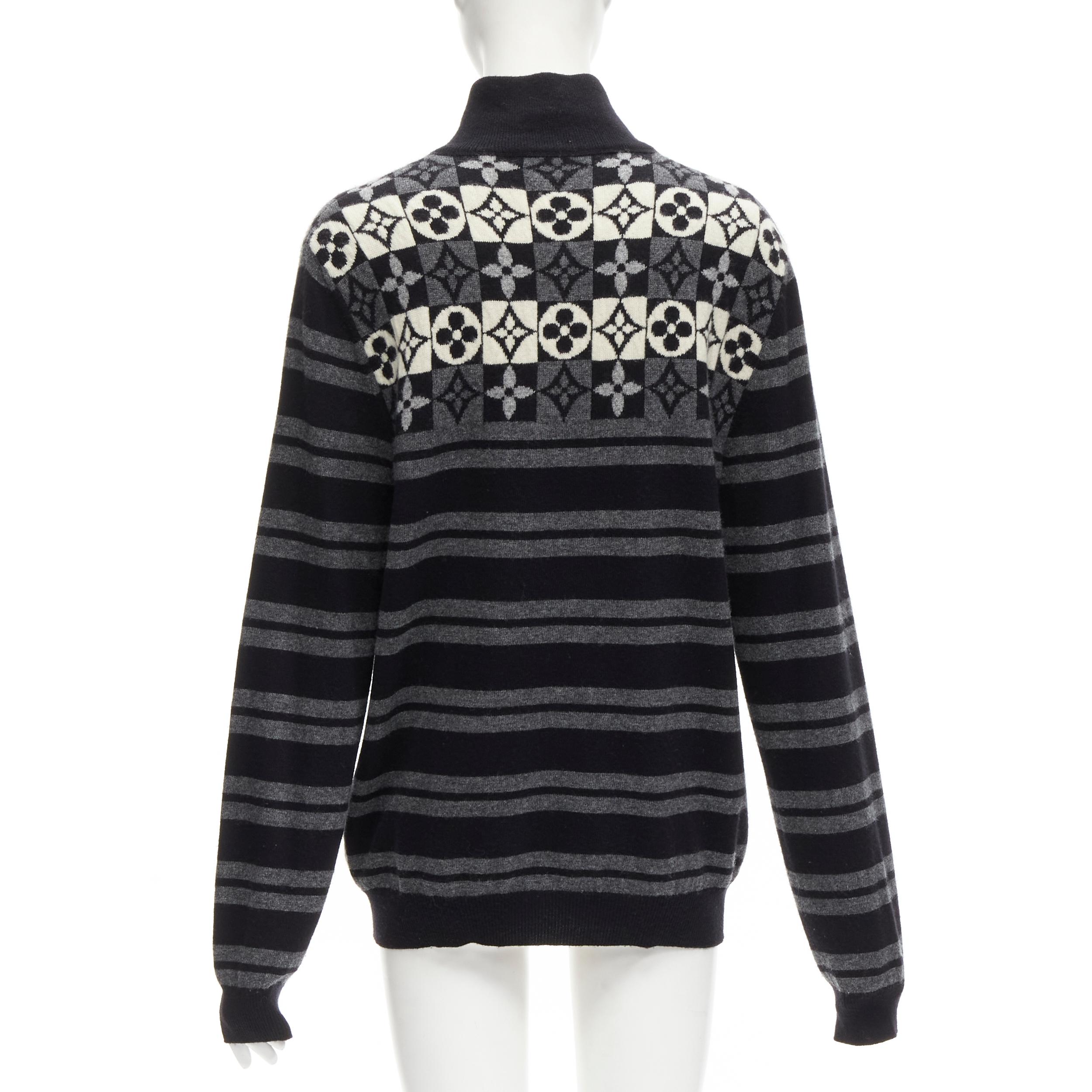 LOUIS VUITTON Pullover mit Rollkragen aus 100 % Wolle LV mit Blumenmotiv und Streifen M (Schwarz) im Angebot