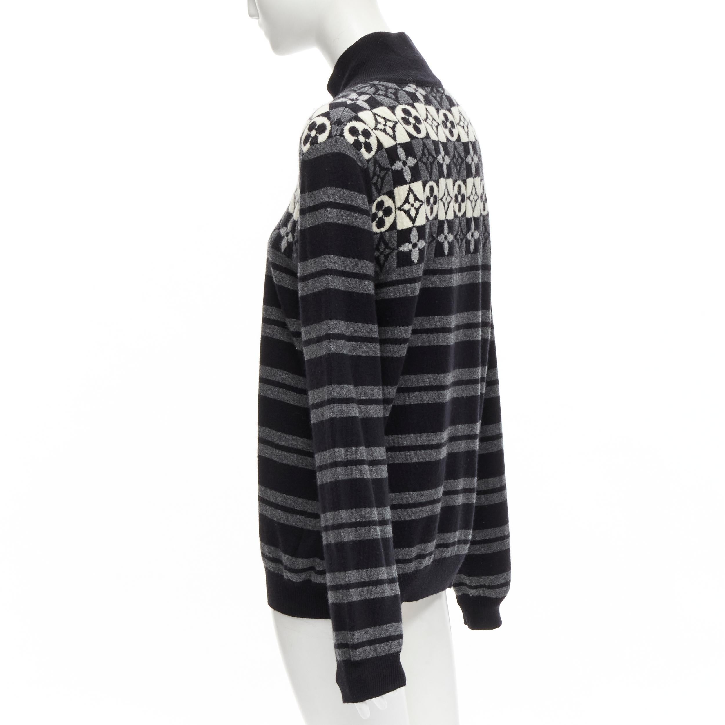 LOUIS VUITTON 100% wool LV floral motive stripe turtle neck knit sweater M For Sale 2