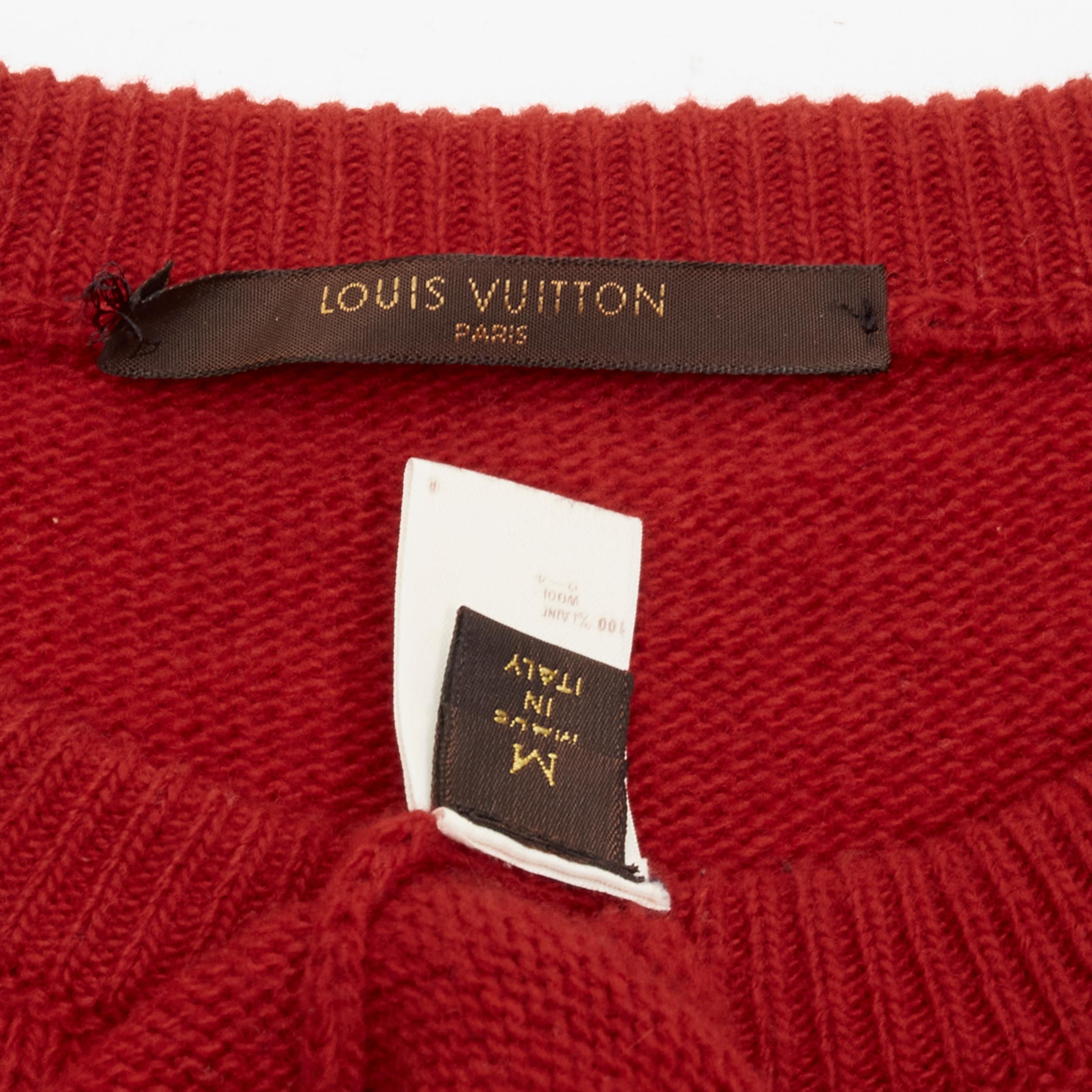 LOUIS VUITTON 100% wool red LV oversized logo long sleeve crew sweater M For Sale 5