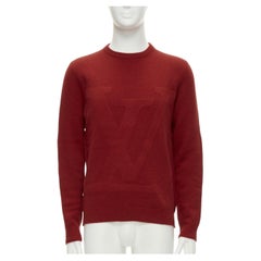 LOUIS VUITTON Pull rouge 100 % laine à manches longues avec logo LV surdimensionné, Taille M