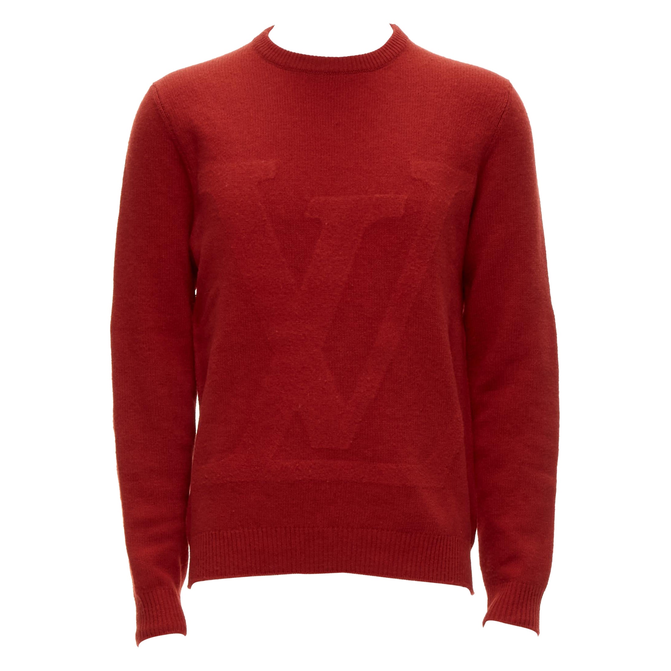 LOUIS VUITTON 100% lana rojo LV sobredimensionado logo manga larga jersey redondo M