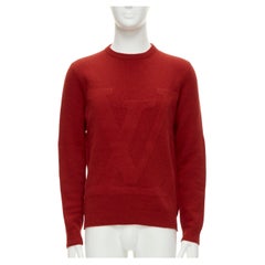 LOUIS VUITTON 100% Wolle Rot LV Pullover mit langen Ärmeln und übergroßem Logo M