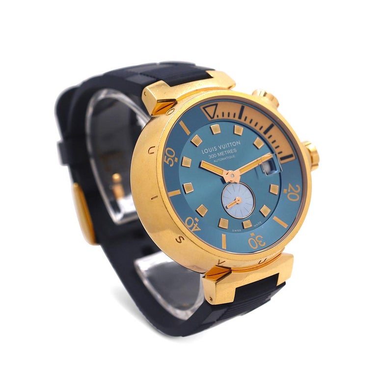 Louis Vuitton 18 Karat Rose Gold Tambour Diver Watch Ref. Q103E at 1stDibs