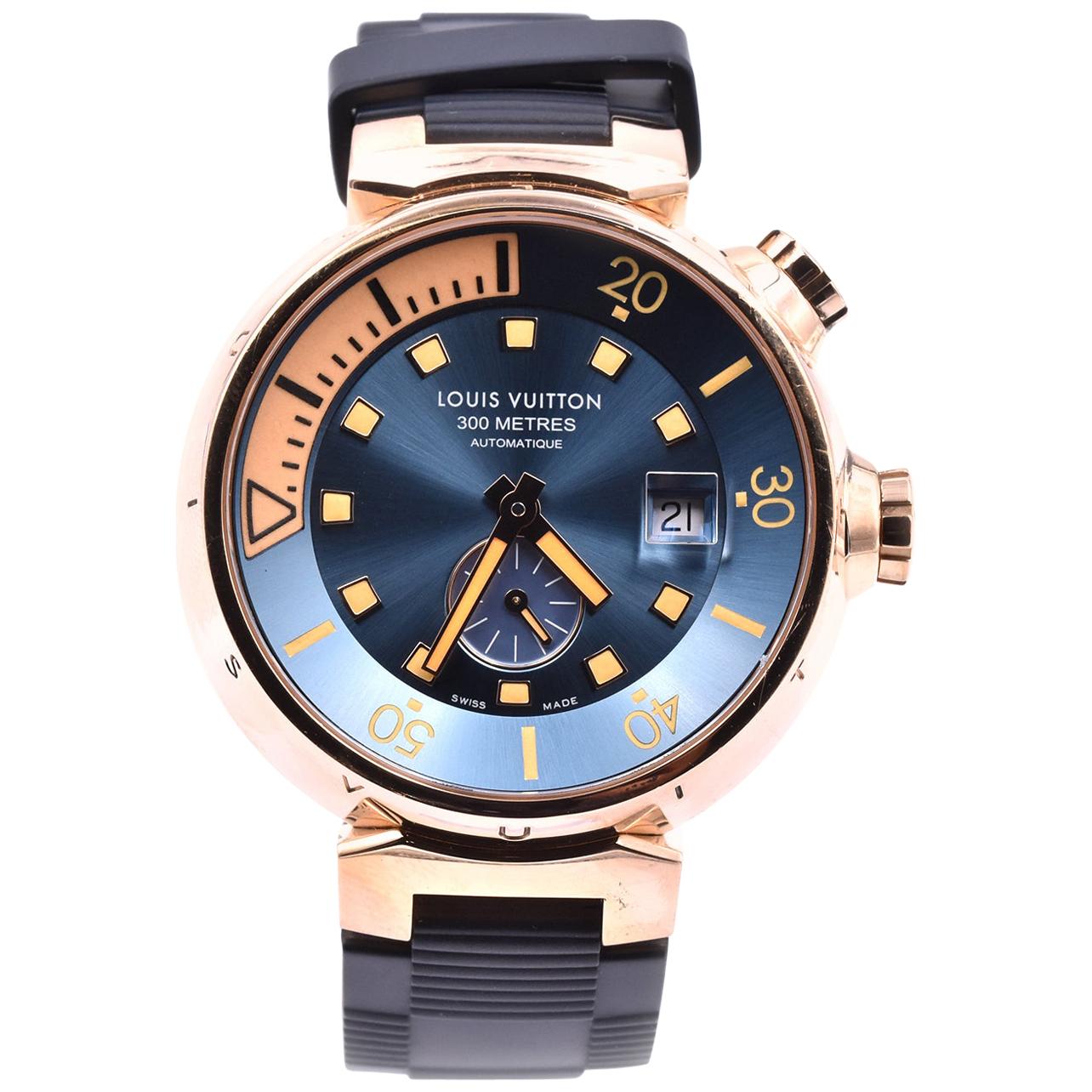 Louis Vuitton 18 Karat Rose Gold Tambour Diver Watch Ref. Q103E