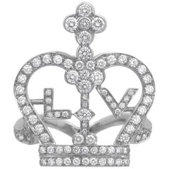Louis Vuitton 18 Karat White Gold Diamond LV Crown Ring