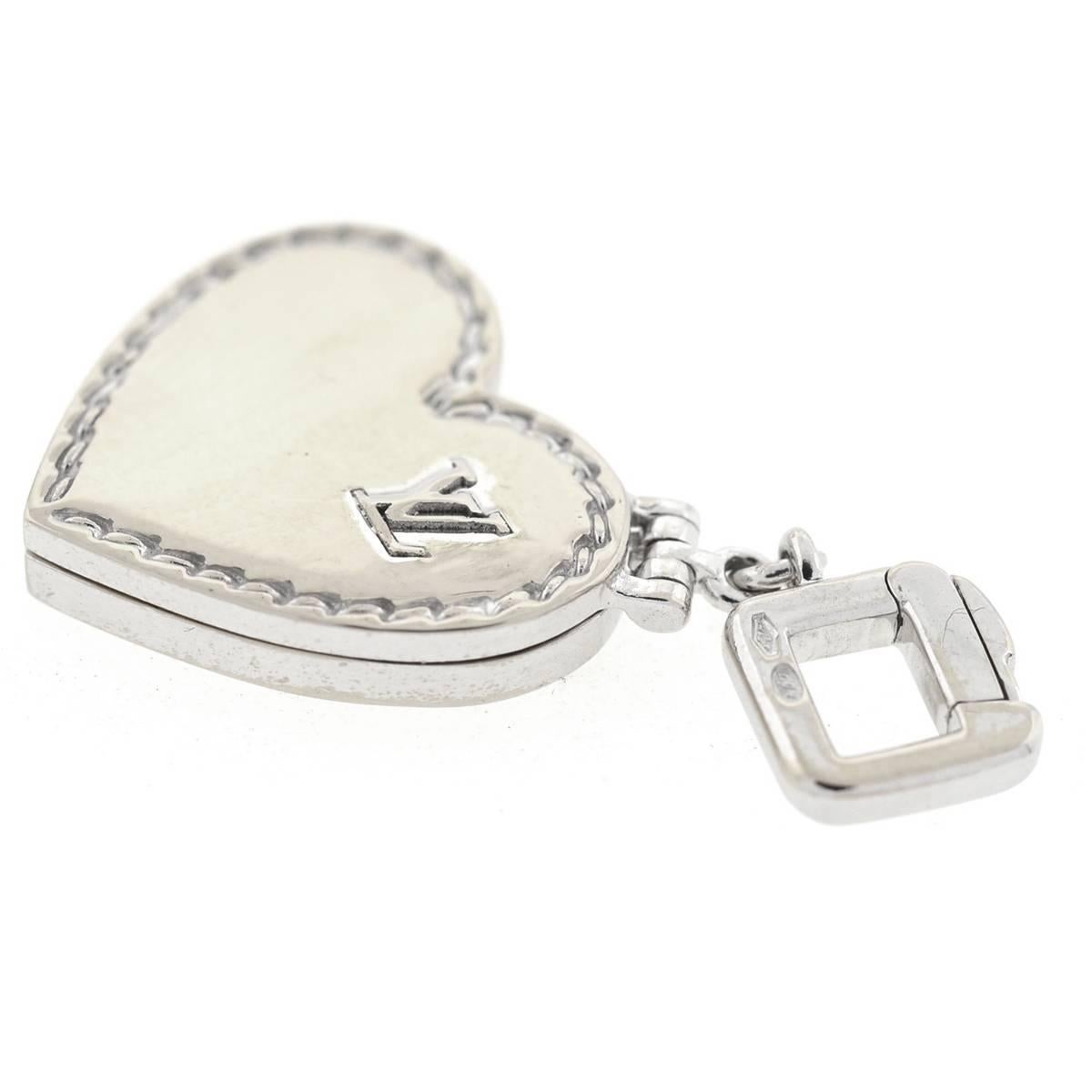 Louis Vuitton 18 Karat White Gold Heart Locket Charm Pendant 2