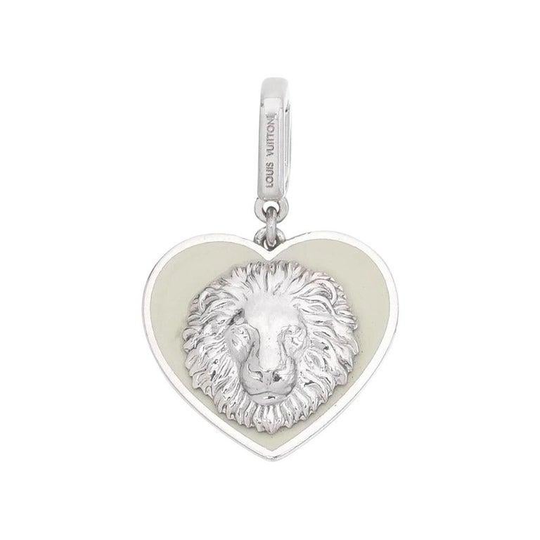 Louis Vuitton 18 Karat White Gold Heart-Shaped Lion Pendant In Excellent Condition In Greenwich, CT