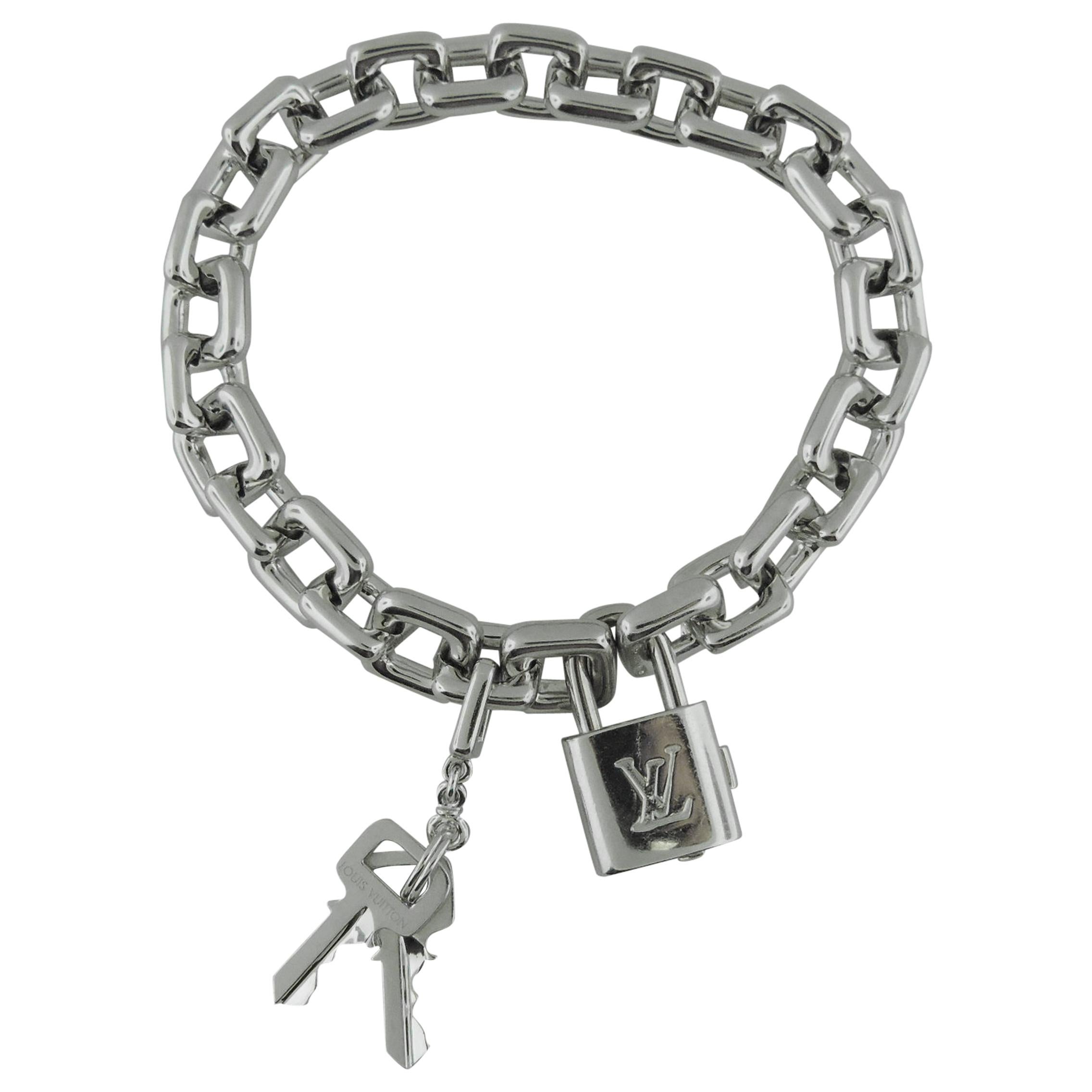 Louis Vuitton 18 Karat White Gold Pad Lock and Keys Charm