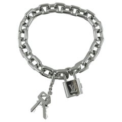 Louis Vuitton 18 Karat White Gold "Pad Lock and Keys Charm Bracelet