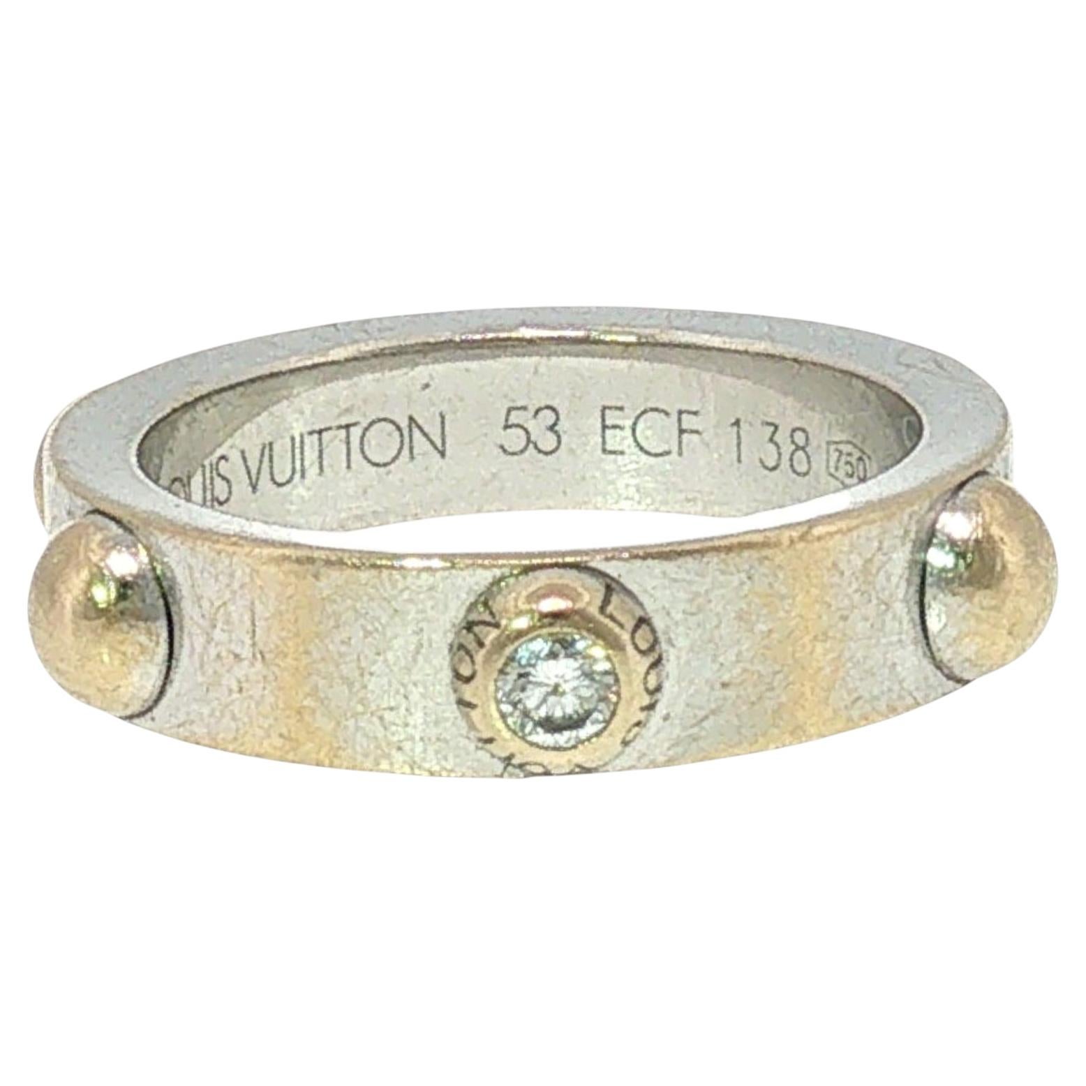 Anello a fascia Louis Vuitton con diamanti Clous in oro bianco e giallo 18 carati in vendita