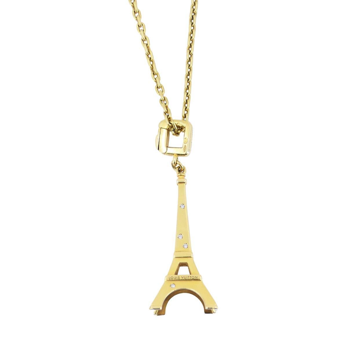 Collana con ciondolo Louis Vuitton in oro 18k e diamanti con torre Eiffel In condizioni buone in vendita a Beverly Hills, CA