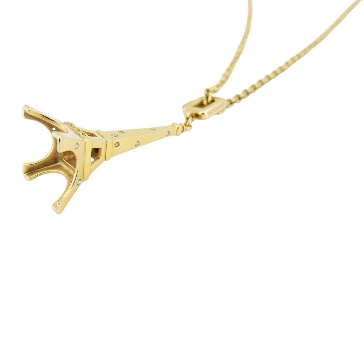da uomo o donna Collana con ciondolo Louis Vuitton in oro 18k e diamanti con torre Eiffel in vendita