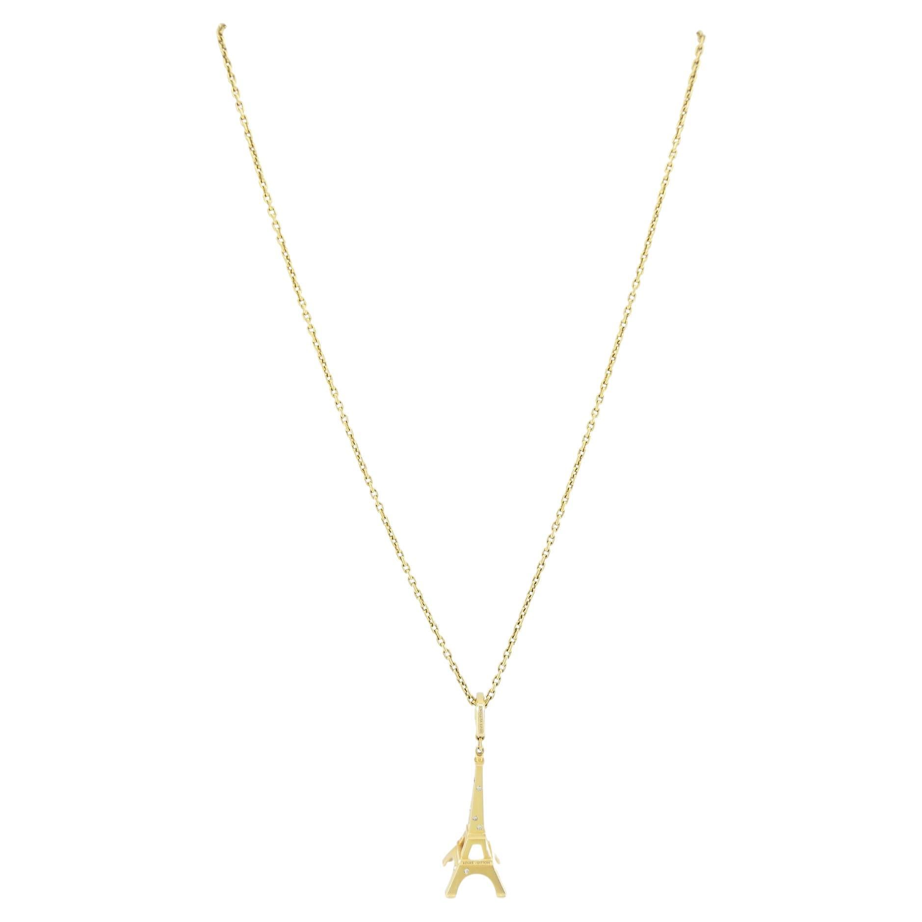 Louis Vuitton 18k Gold Diamond Eiffel Tower French Pendant Necklace