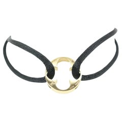 Louis Vuitton 18k Gold Empreinte Fleur Logo Bracelet Black Cord String 124lv1