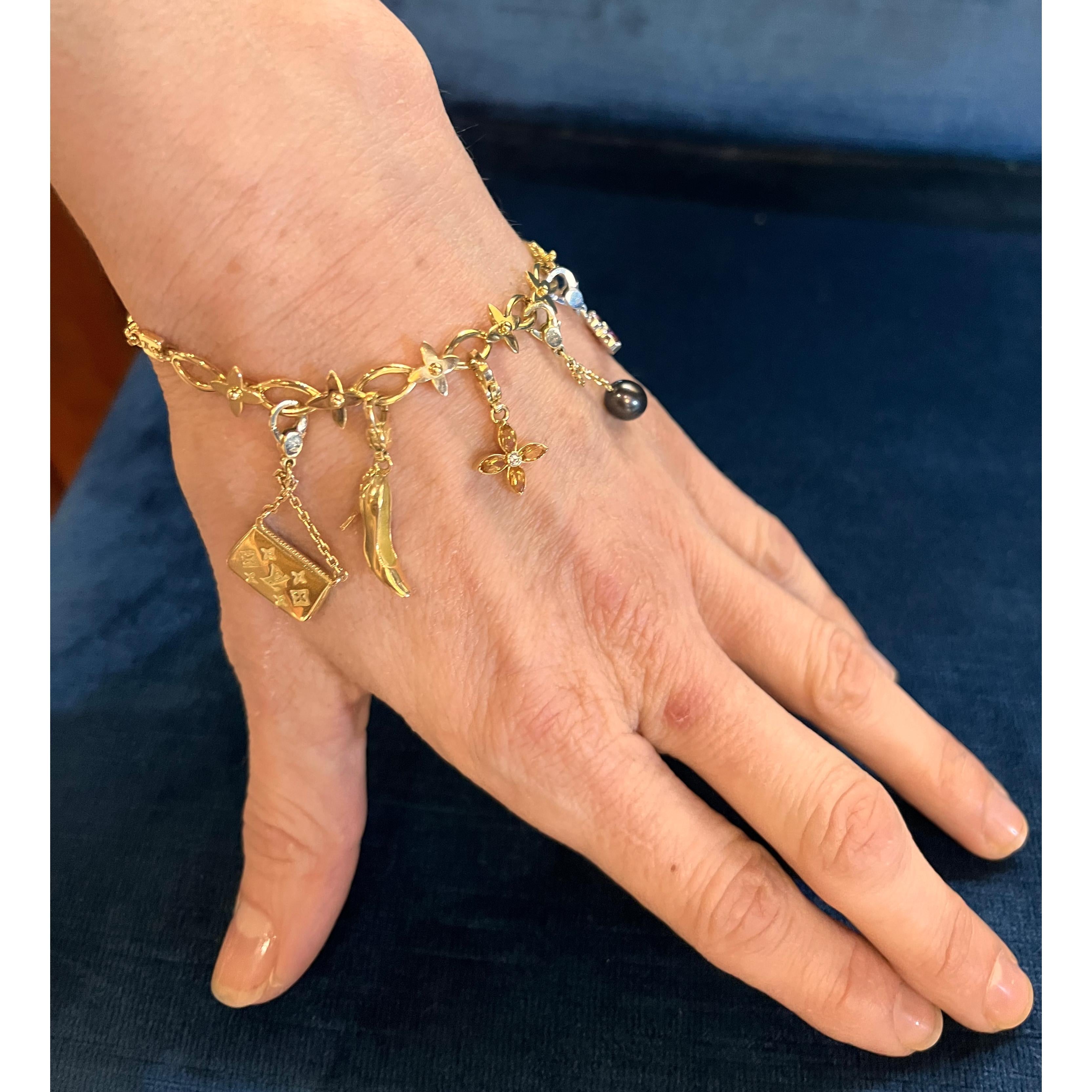 Louis Vuitton 18k Gold Gemstone Charm Bracelet In Good Condition In Palm Beach, FL