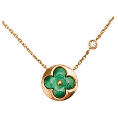 Louis Vuitton 18K Malaquita Diamante Flor Collar Colgante Oro Rosa 18K