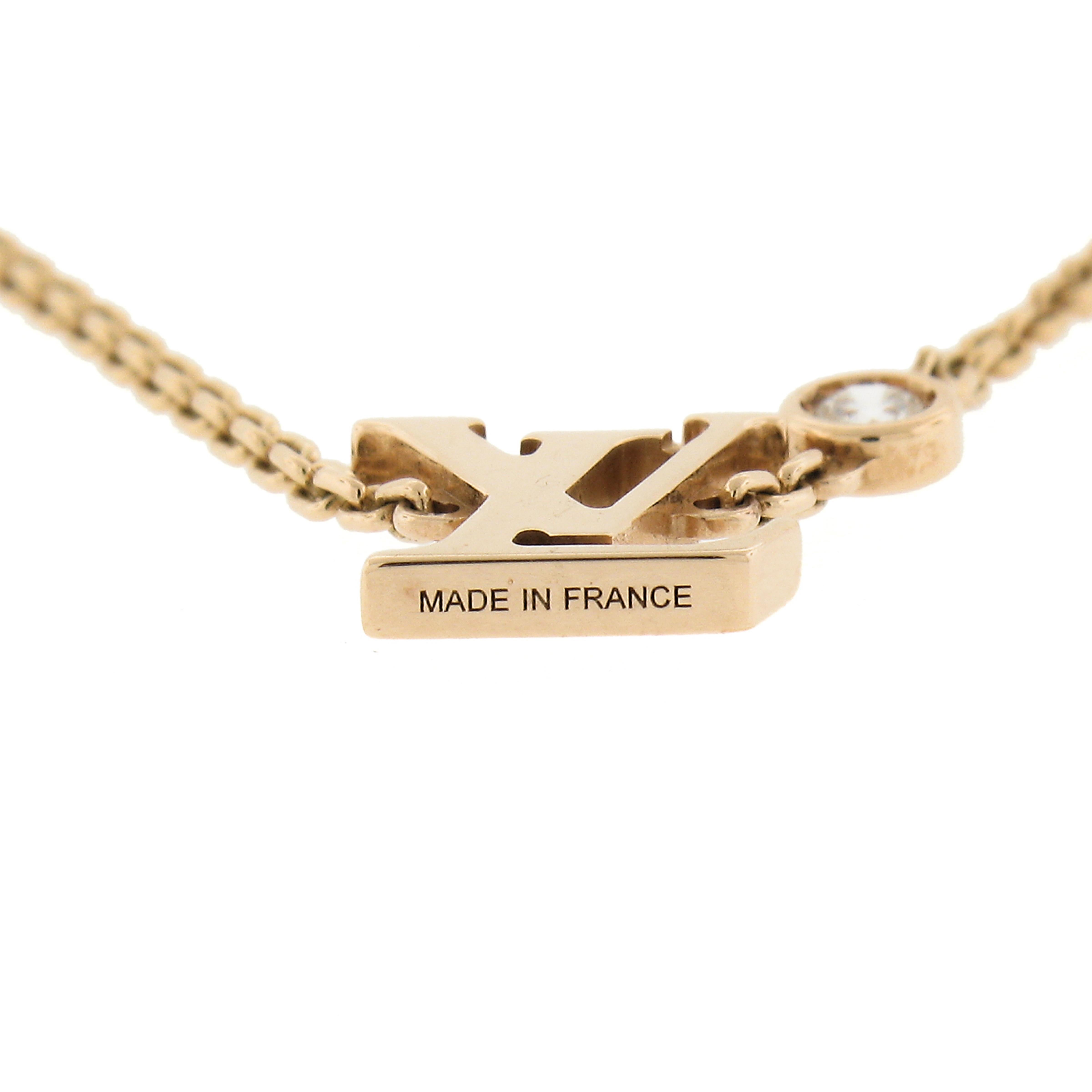 Louis Vuitton 18k Rose Gold Diamond Lv Pendant Adjustable Link Chain Necklace 1