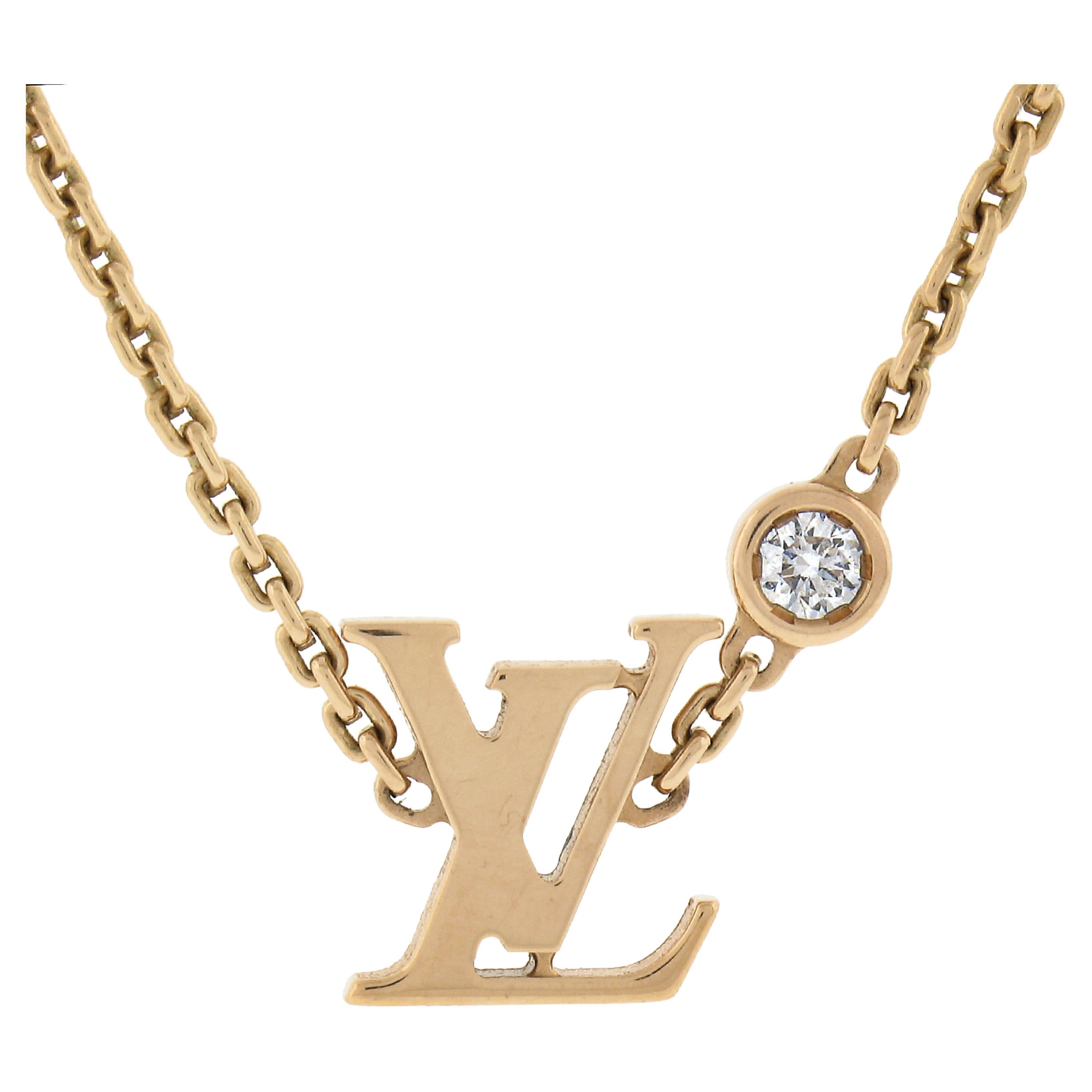 Louis Vuitton 18k Rose Gold Diamond Lv Pendant Adjustable Link Chain Necklace