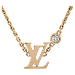 Used Louis Vuitton 18k Rose Gold Diamond Lv Pendant Adjustable Link Chain Necklace