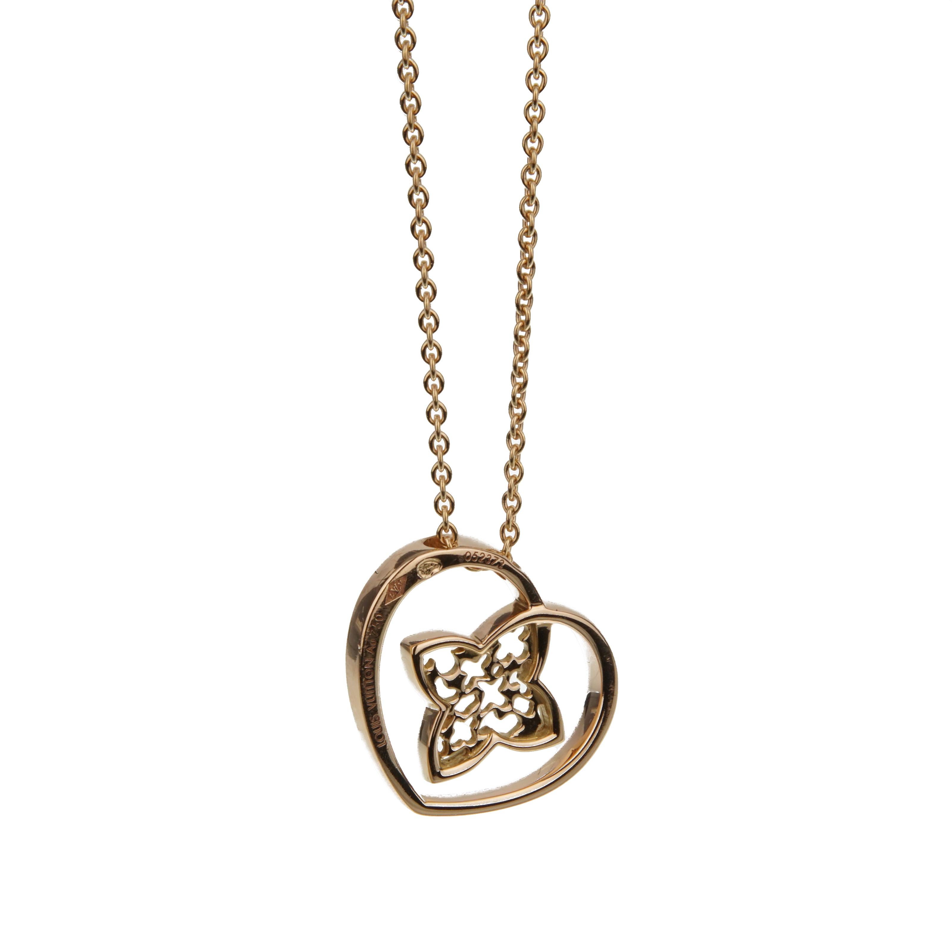 Collana con ciondolo a cuore Louis Vuitton in oro rosa 18k In condizioni ottime in vendita a Feasterville, PA