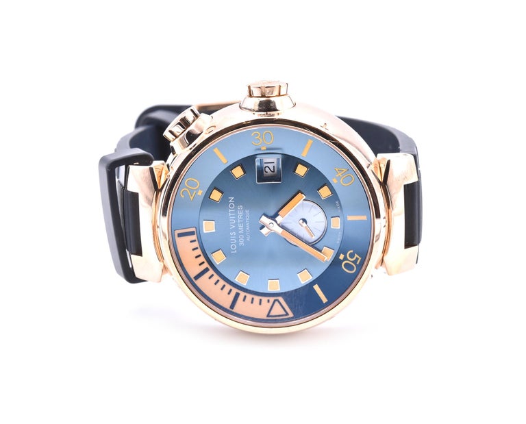 Louis Vuitton 18 Karat Rose Gold Tambour Diver Watch Ref. Q103E at 1stdibs