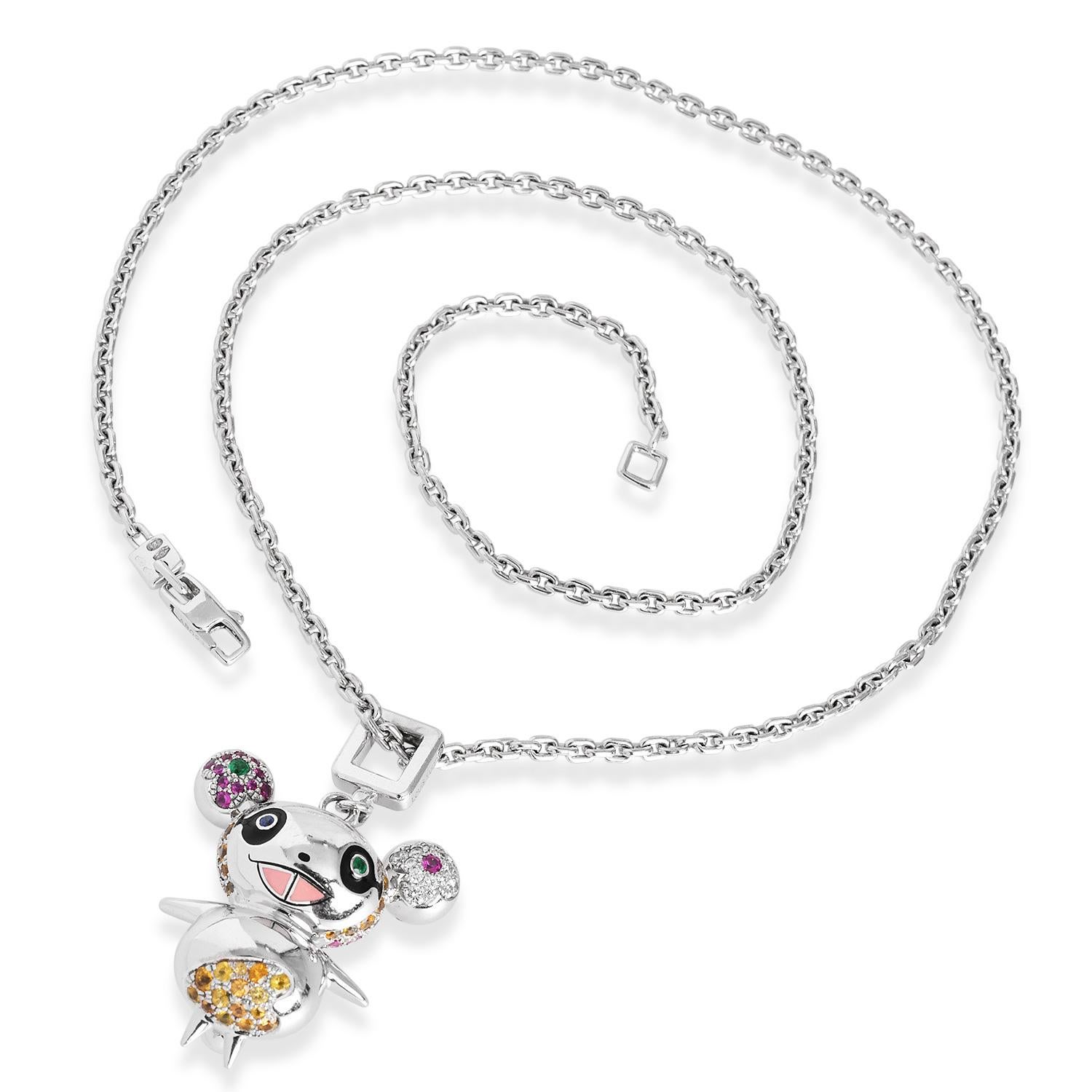 Artisan Louis Vuitton 18K Takashi Murakami Diamond Panda Pendant Necklace For Sale