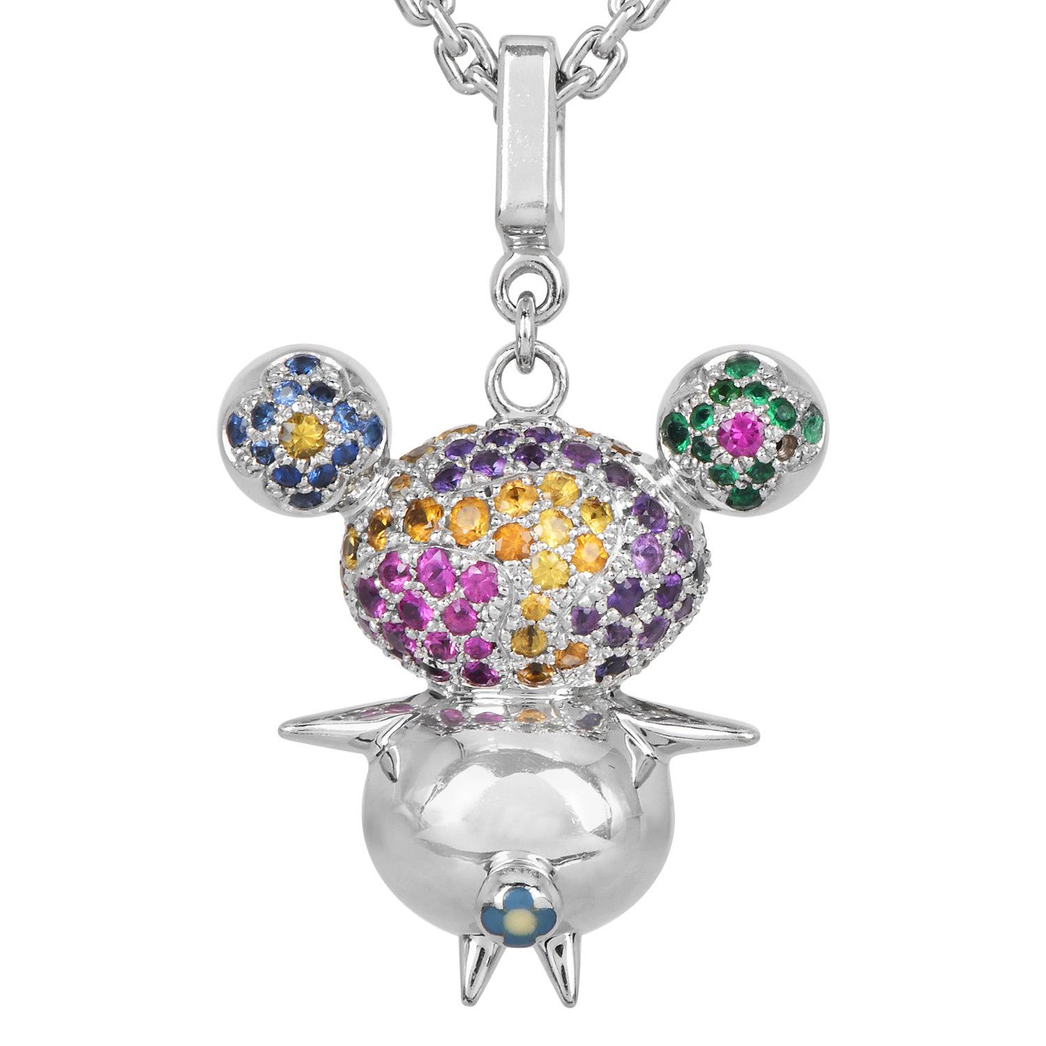 Round Cut Louis Vuitton 18K Takashi Murakami Diamond Panda Pendant Necklace For Sale