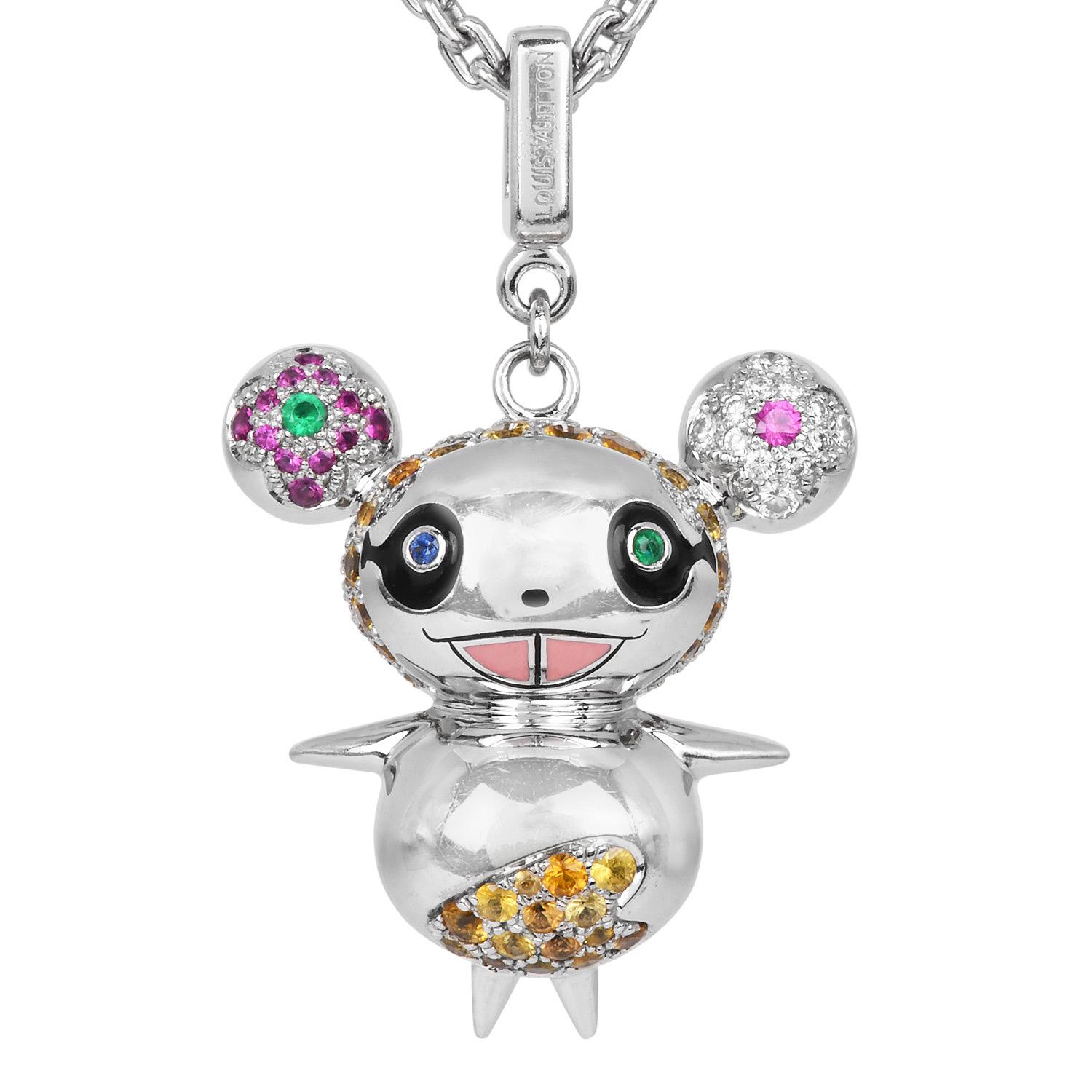 Louis Vuitton 18K Takashi Murakami Diamond Panda Pendant Necklace In Excellent Condition For Sale In Miami, FL
