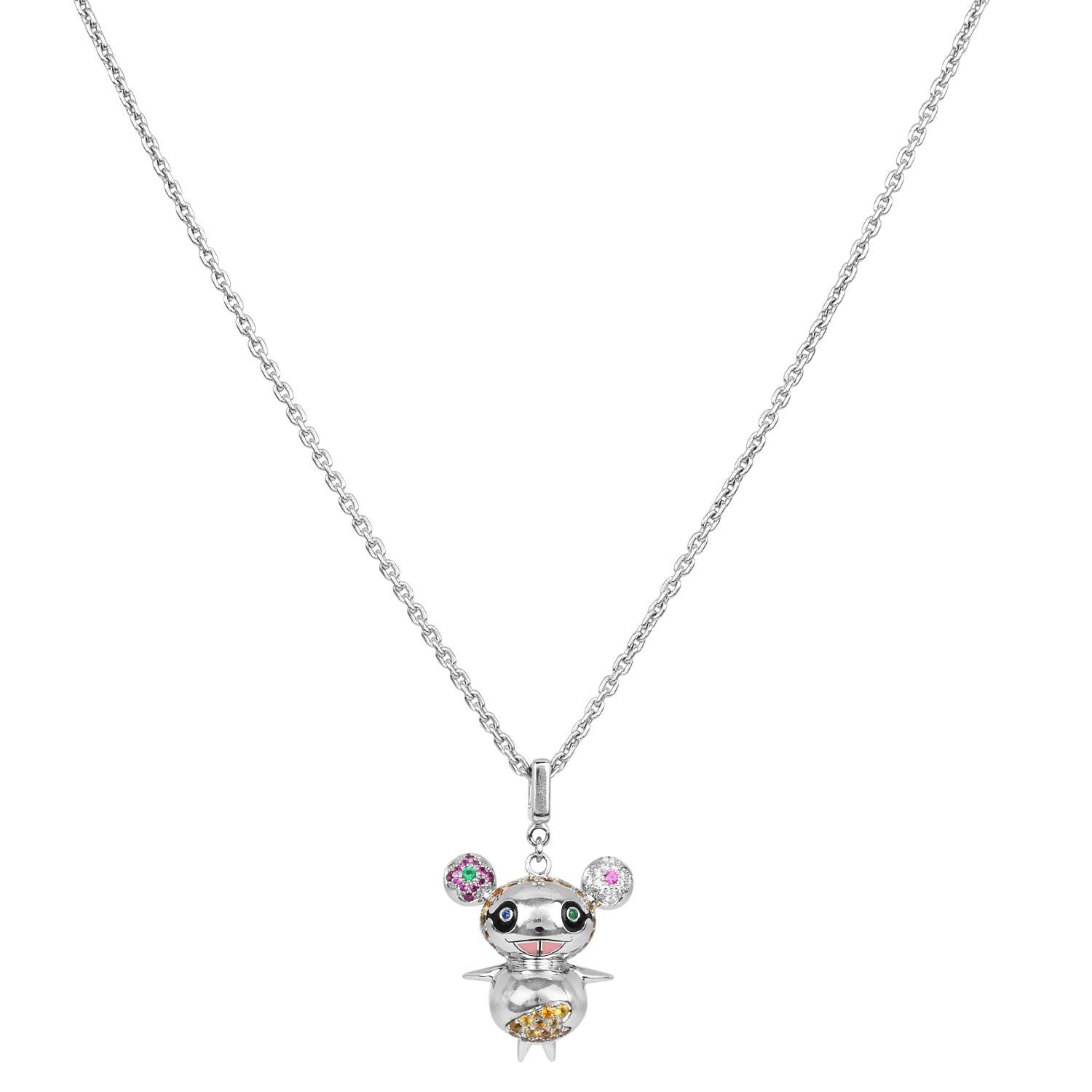 Women's Louis Vuitton 18K Takashi Murakami Diamond Panda Pendant Necklace For Sale